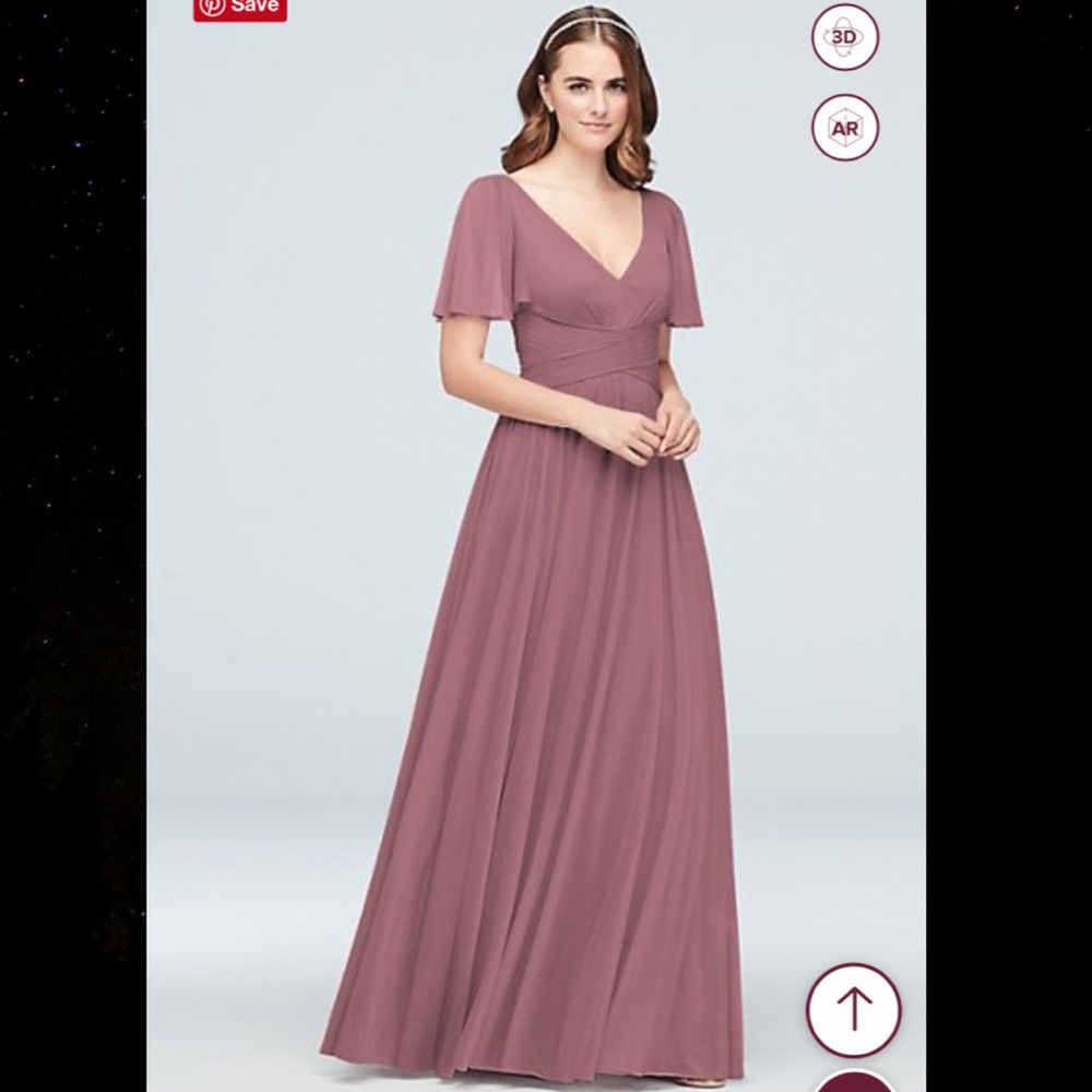Flutter Sleeve Crisscross Mesh Bridesmaid Dress in Quartz